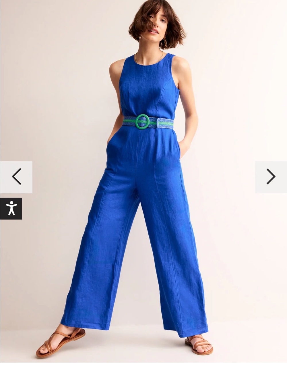 Boden Carla Linen Jumpsuit Size 2R in Surf the Web (Blue)